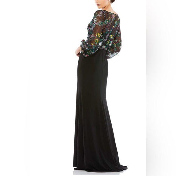 NWT - MAC DUGGAL - EMBROIDERED ILLUSION PUFF SLEEVE COLUMN GOWN - SIZE 4 - 6365 - Picture 3 of 3